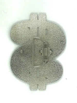 Rear View Metallic dollar sign belt buckle on a white background