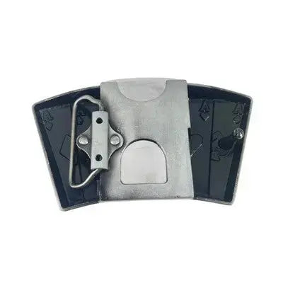 Rear View Metallic Ace's playing cards belt buckle on a white background