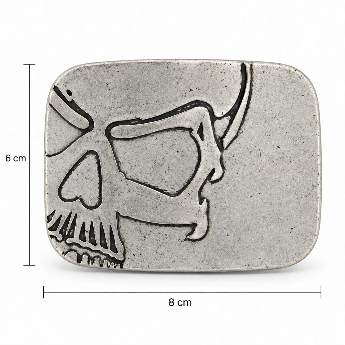 Silver cutaway skull belt buckle size guide