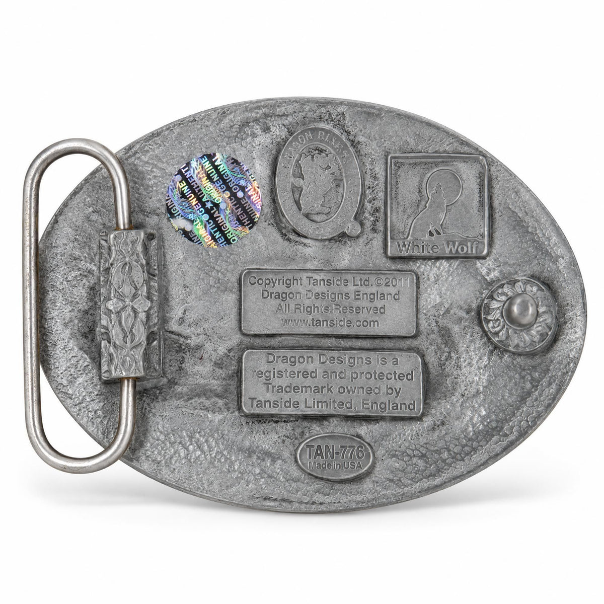 Rear view of the Im The Boss Belt Buckle in Grey/Red metal.