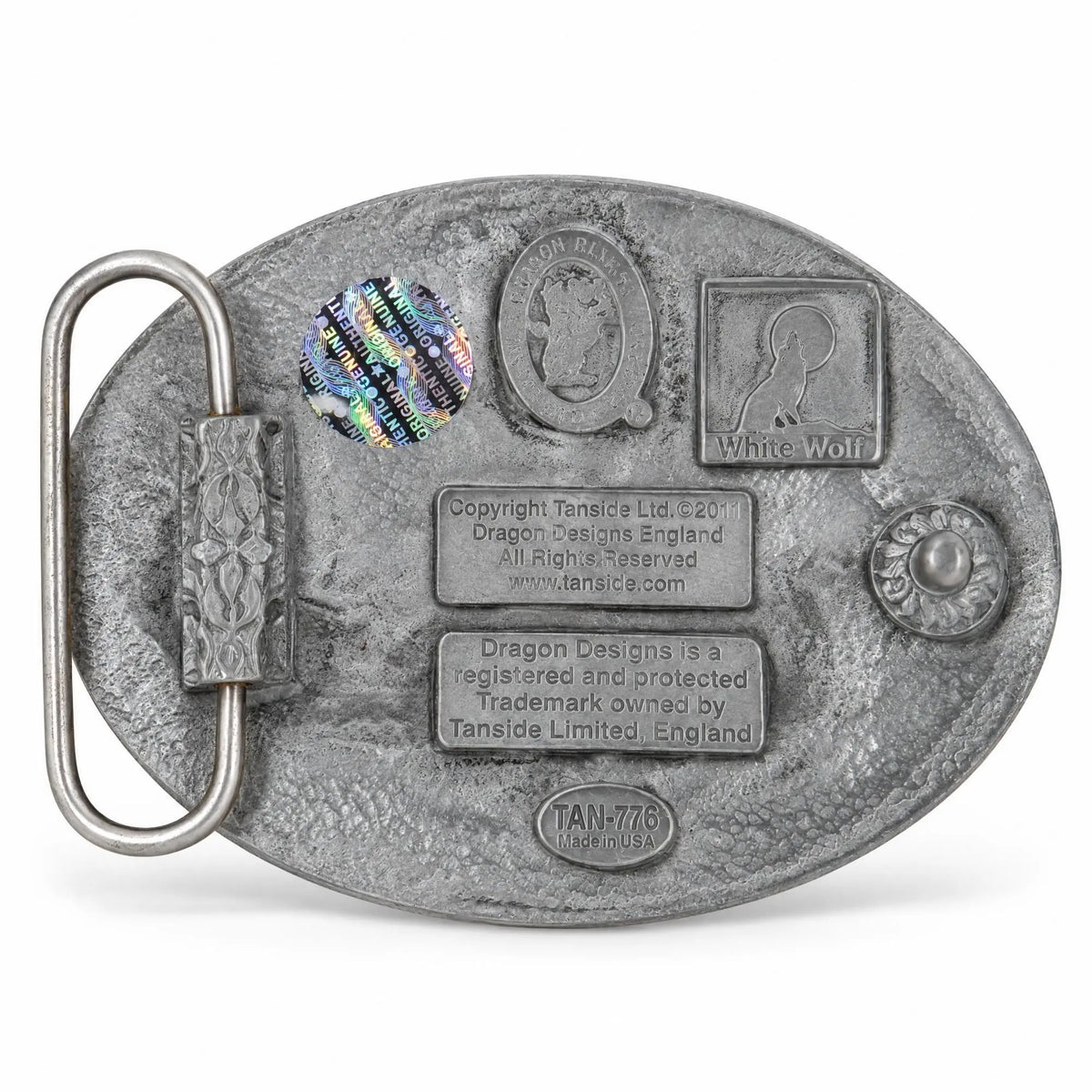 Rear view of the Im The Boss Belt Buckle in Grey/Red metal.