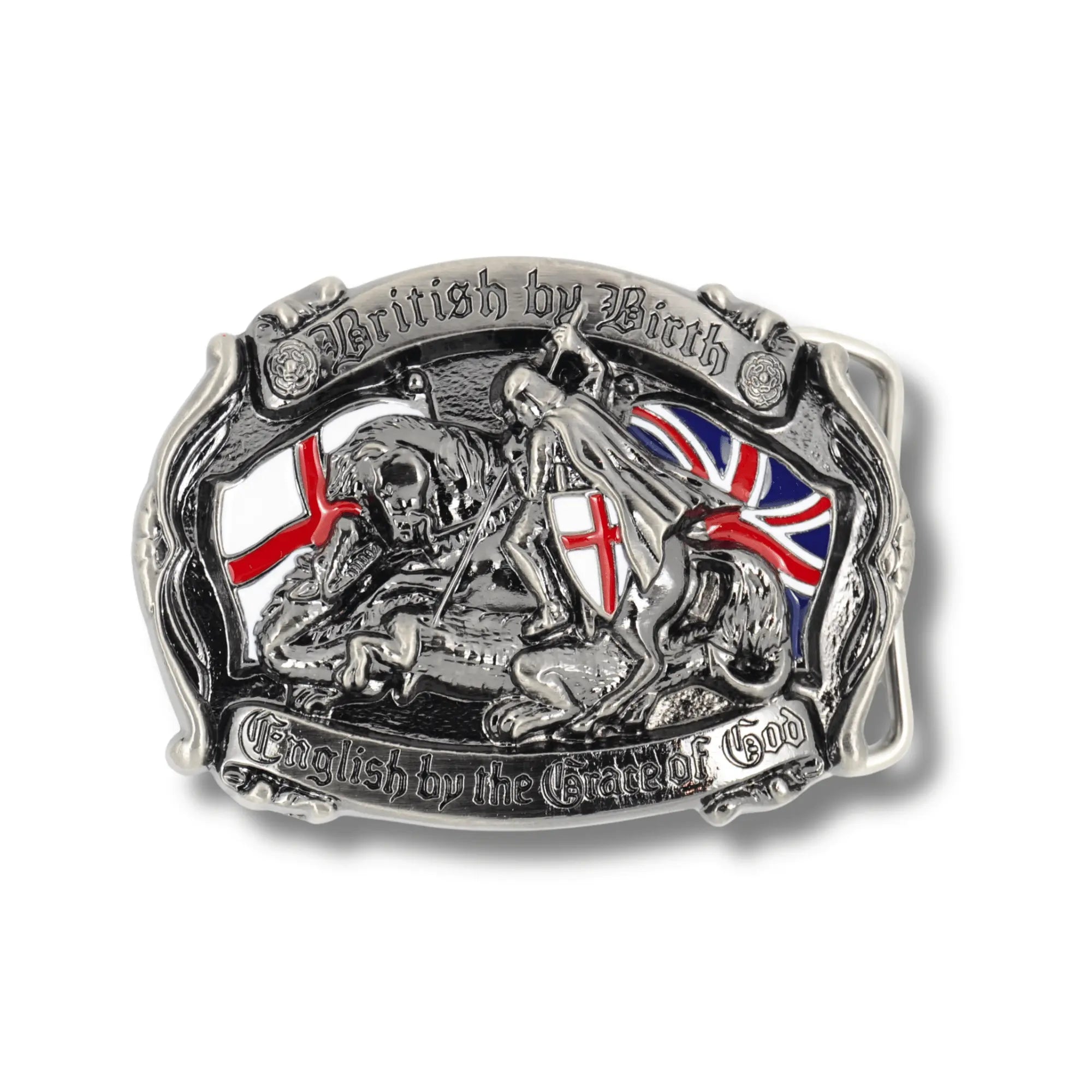 British By Birth Belt Buckle – St. George Design | Chrome & Gold Options Flash My Buckle