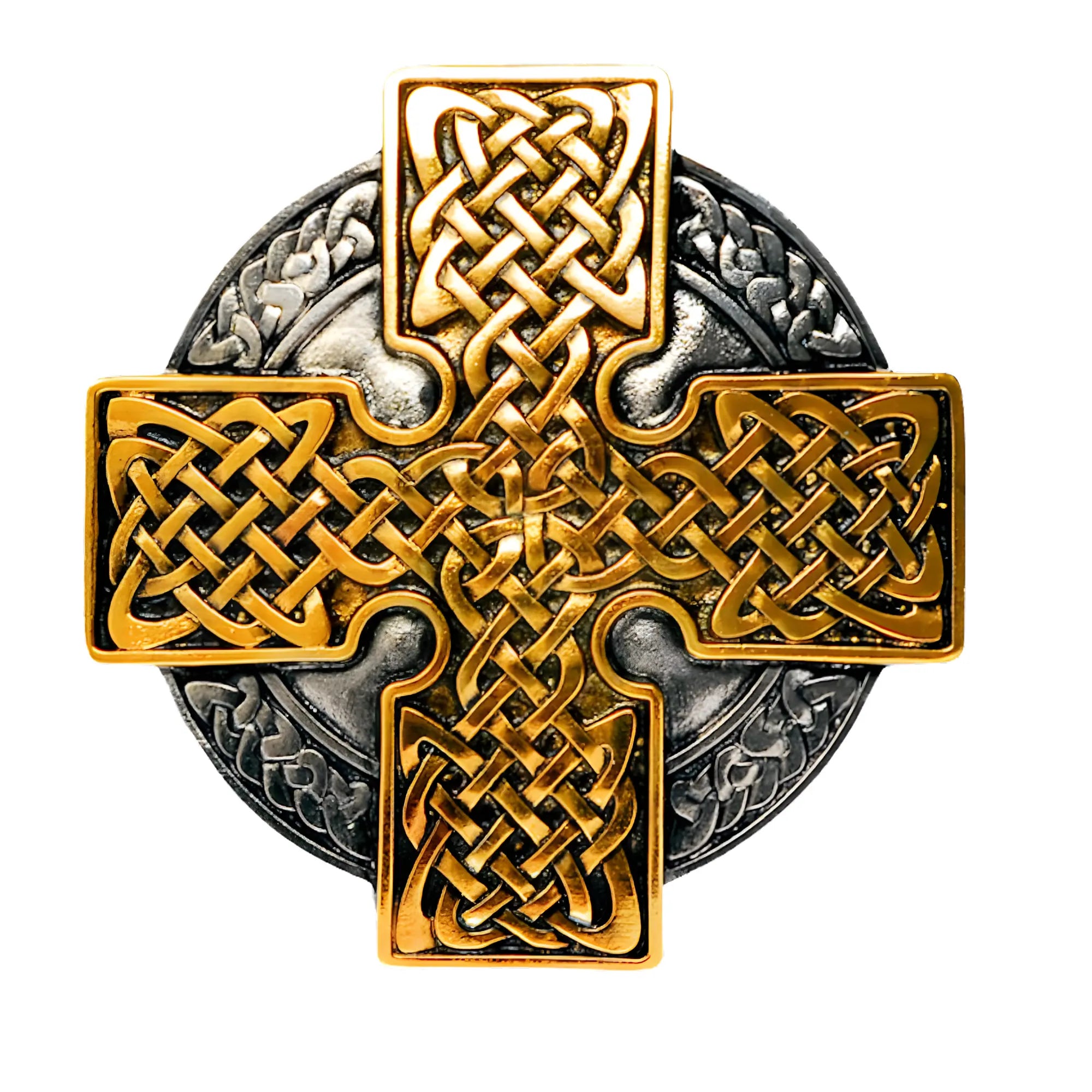 Celtic Cross Round Gold- Silver Plated Belt Buckle Flash My Buckle