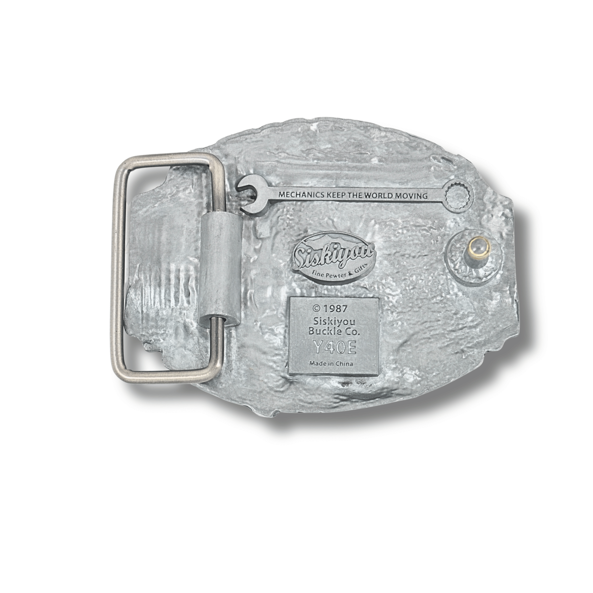 Silver belt buckle with 'Castiglione' branding on a white background