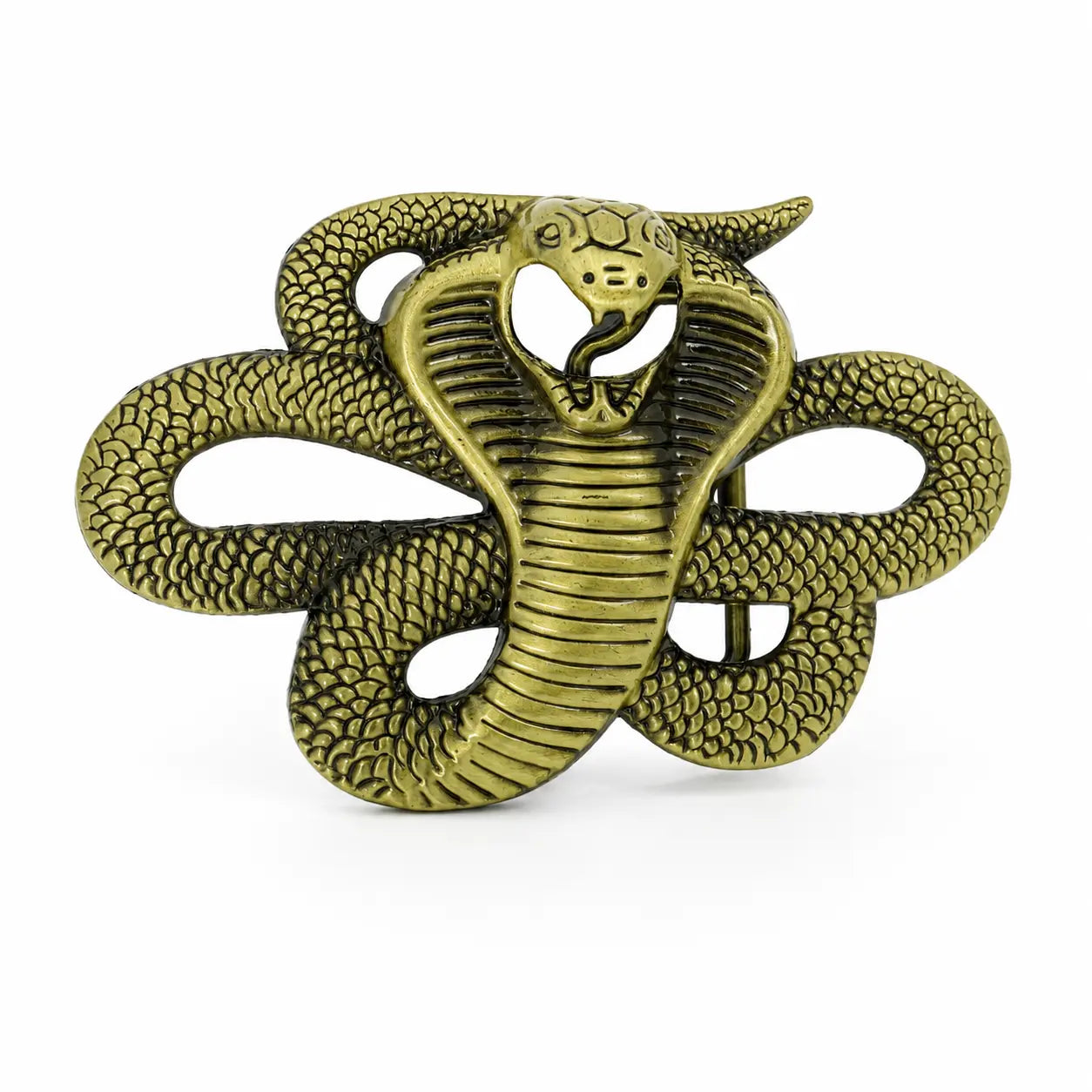 King Cobra Belt Buckle | Antique Brass Snake Design - Flash My Buckle