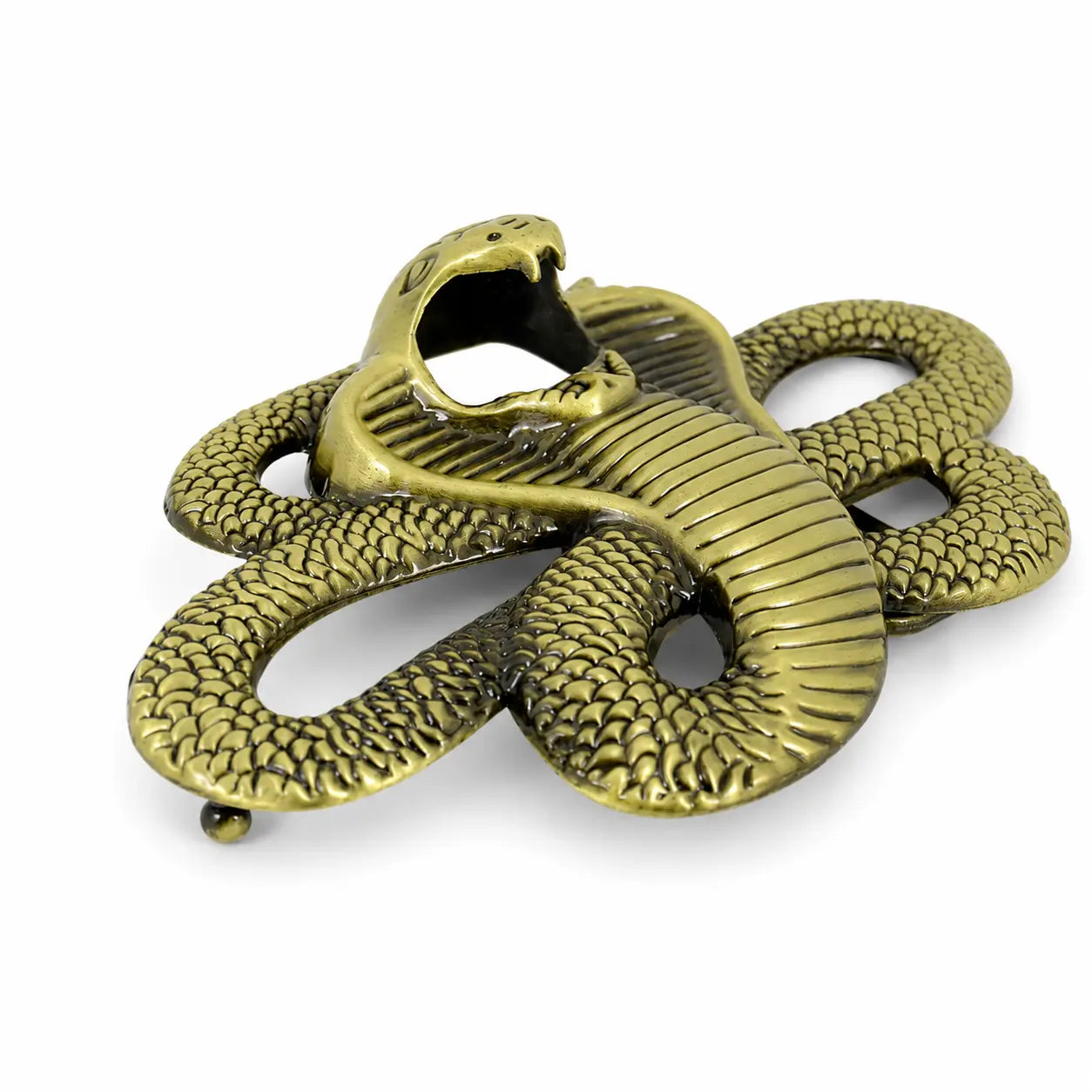 King Cobra Belt Buckle | Antique Brass Snake Design - Flash My Buckle
