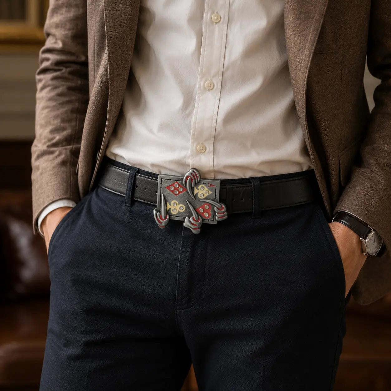 Ace Playing Cards Belt Buckle | Crystal Detail | Rock Style - Flash My Buckle