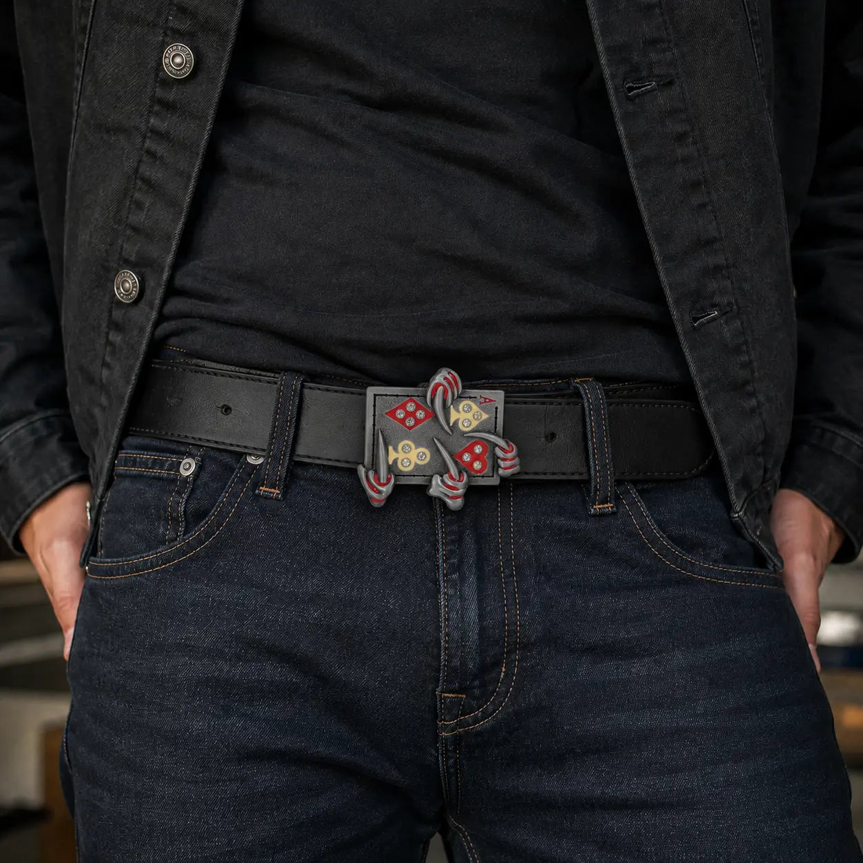 Ace Playing Cards Belt Buckle | Crystal Detail | Rock Style - Flash My Buckle
