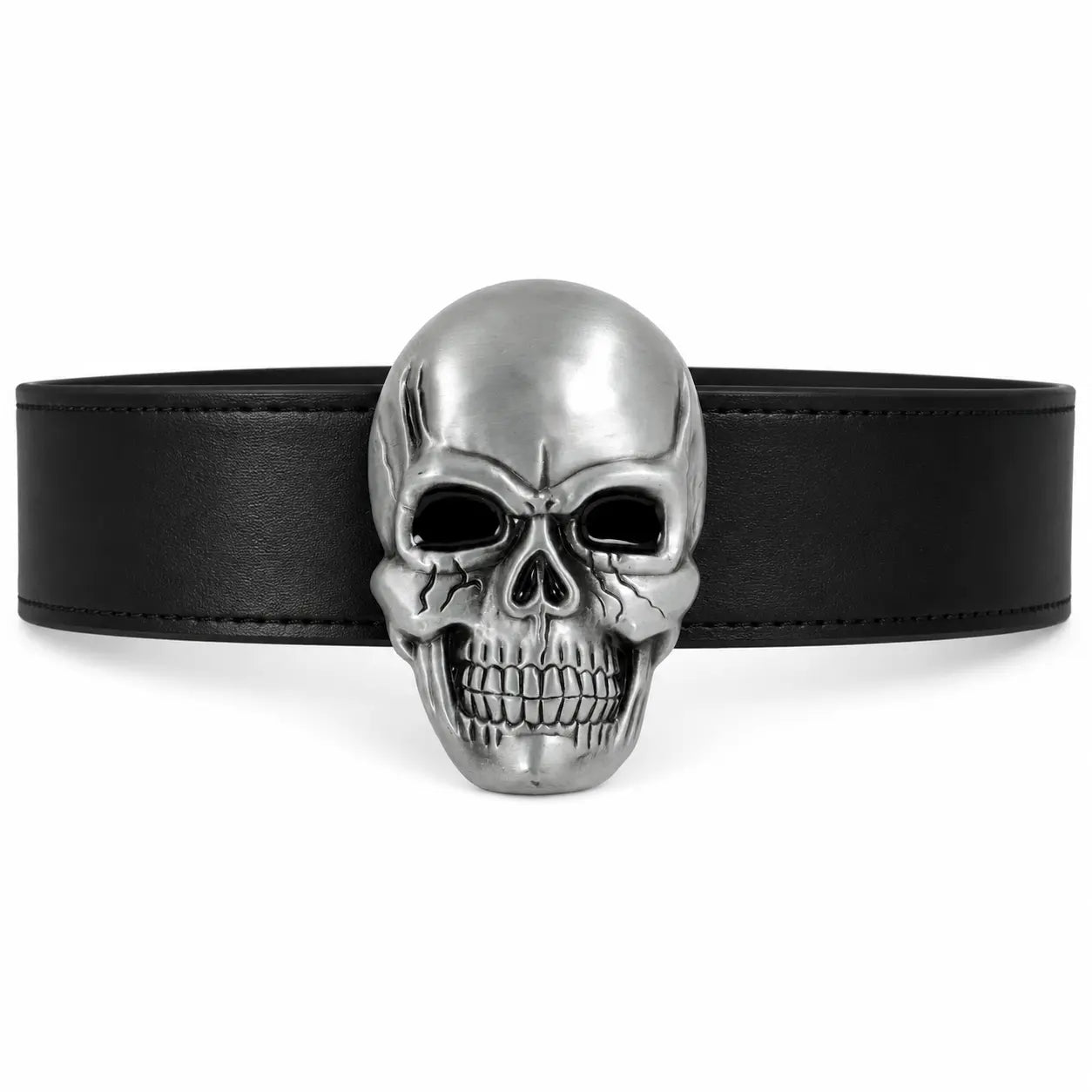 Black belt with a skull buckle on a white background