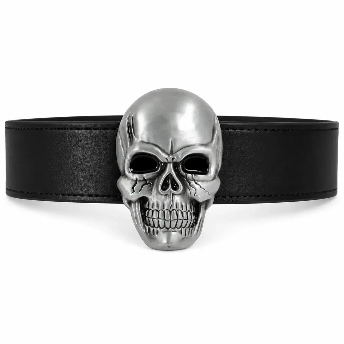 Black belt with a skull buckle on a white background