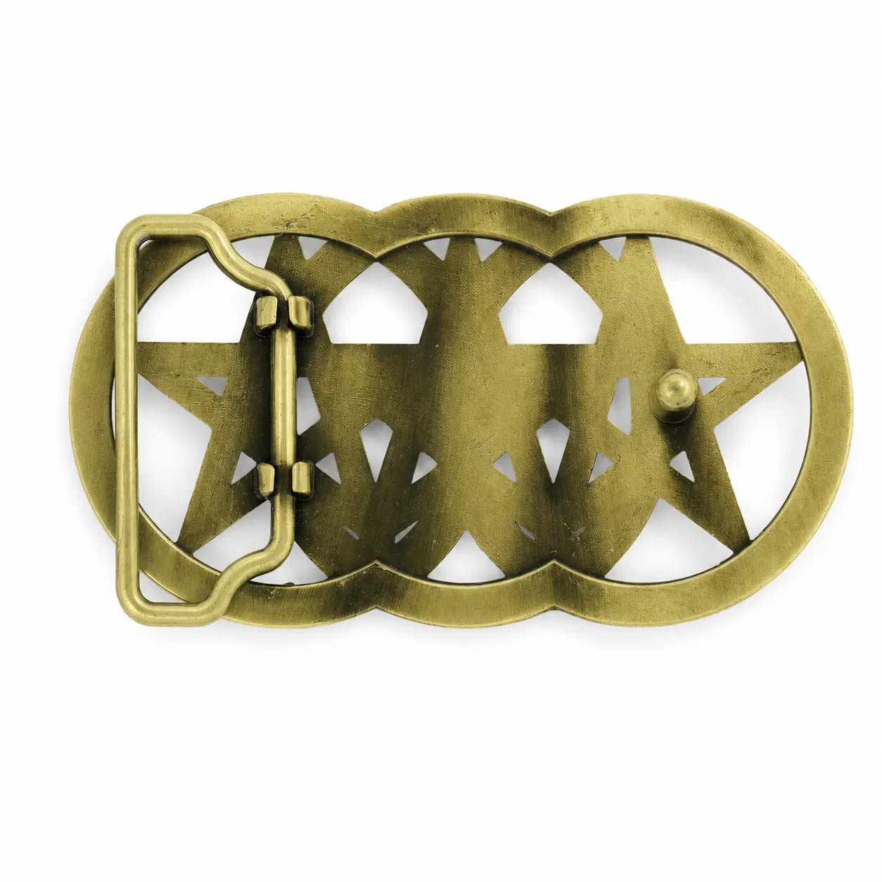 Bronze star-shaped belt buckle on a white background