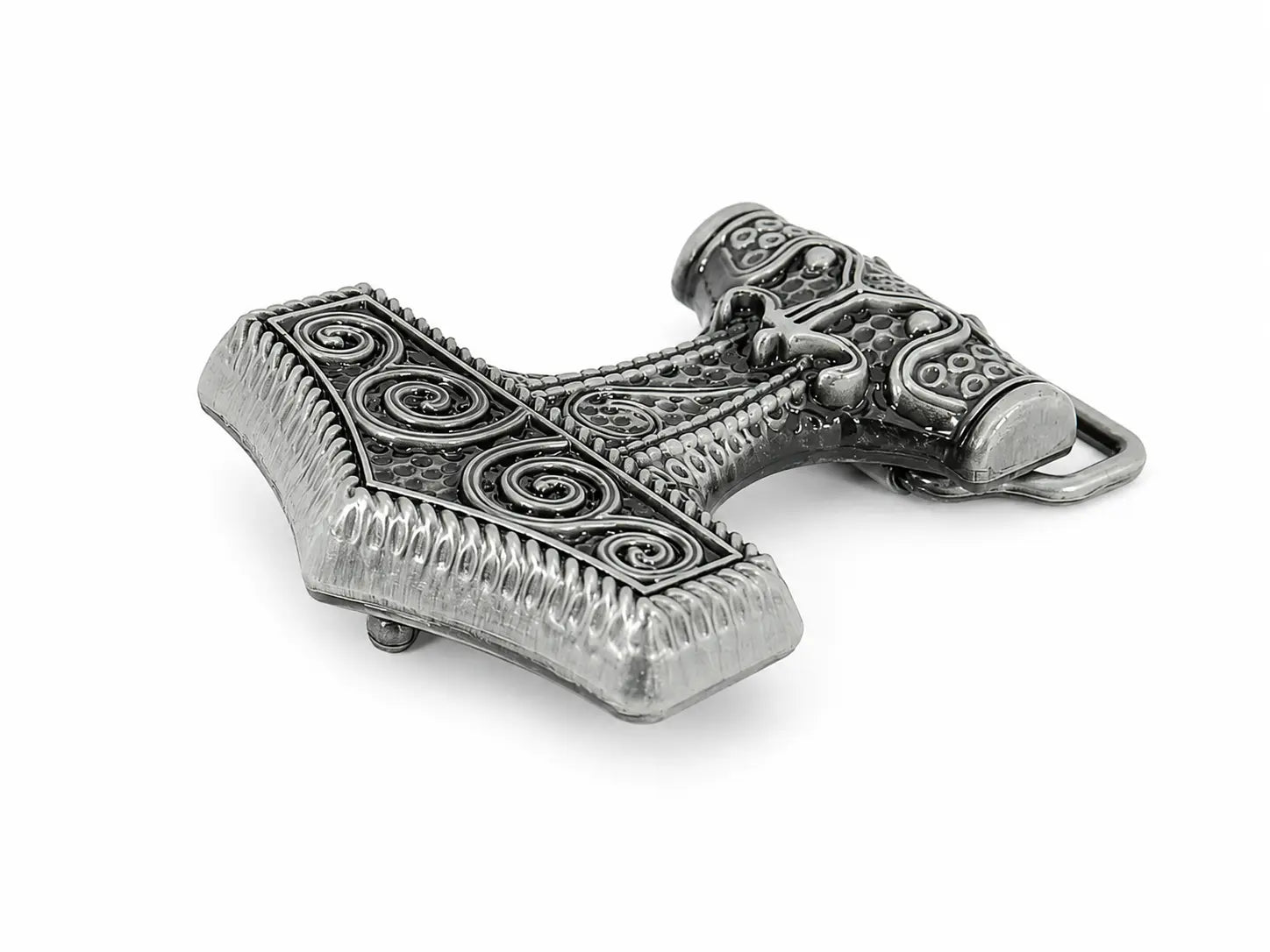 Anchor belt buckle with intricate designs on a white background