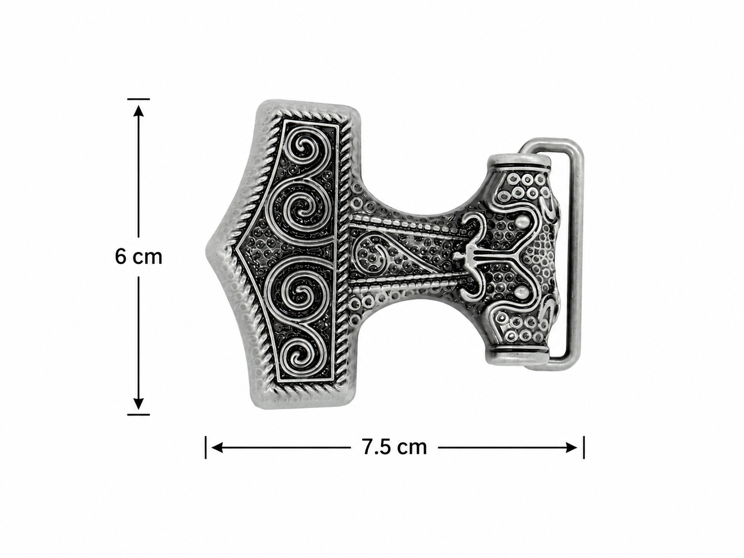 Anchor belt buckle with measurements on a white background