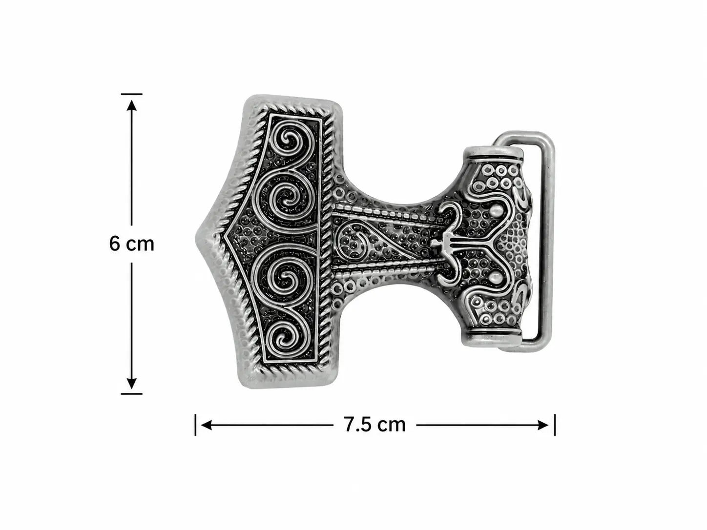 Anchor belt buckle with measurements on a white background
