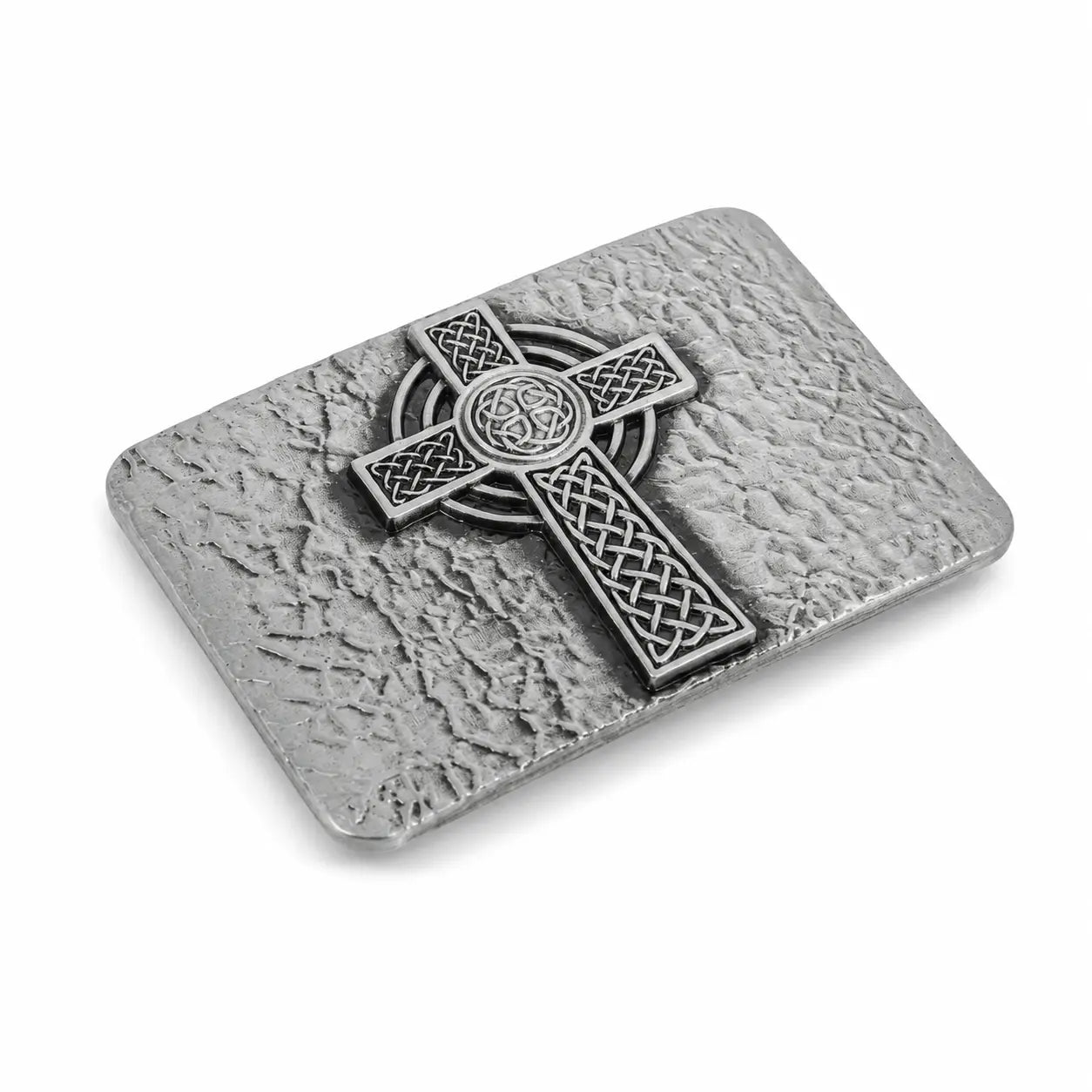 Celtic Cross belt buckle design on a textured surface