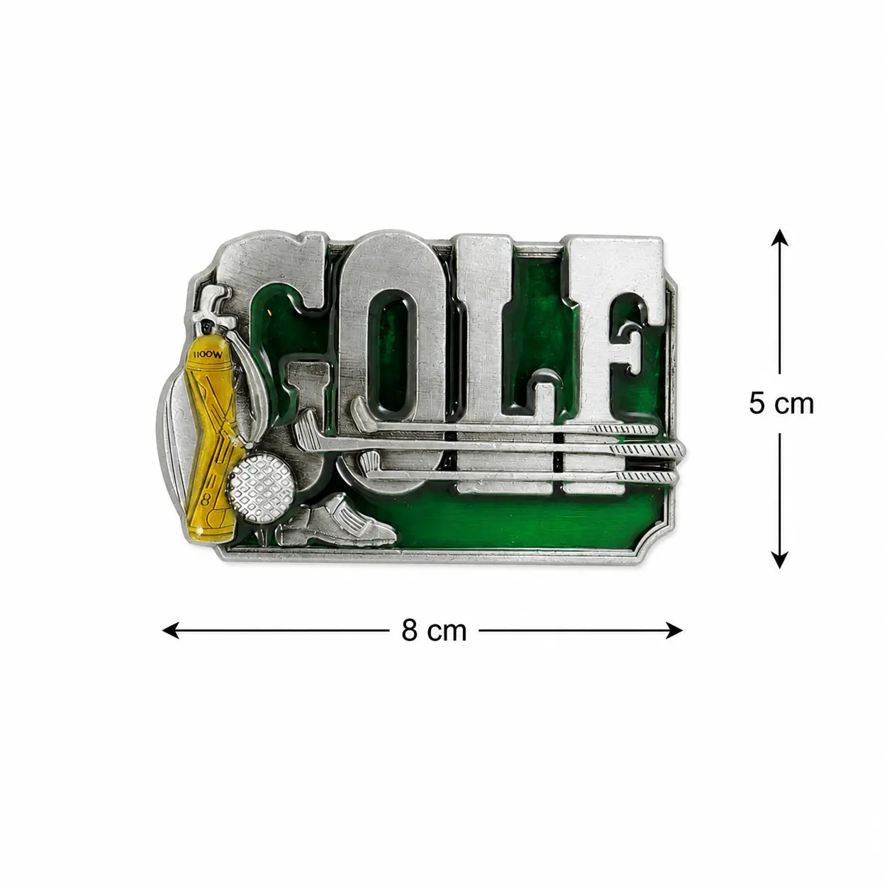 Golf Belt Buckle | Green Enamel & Yellow Golf Bag Detail - Flash My Buckle