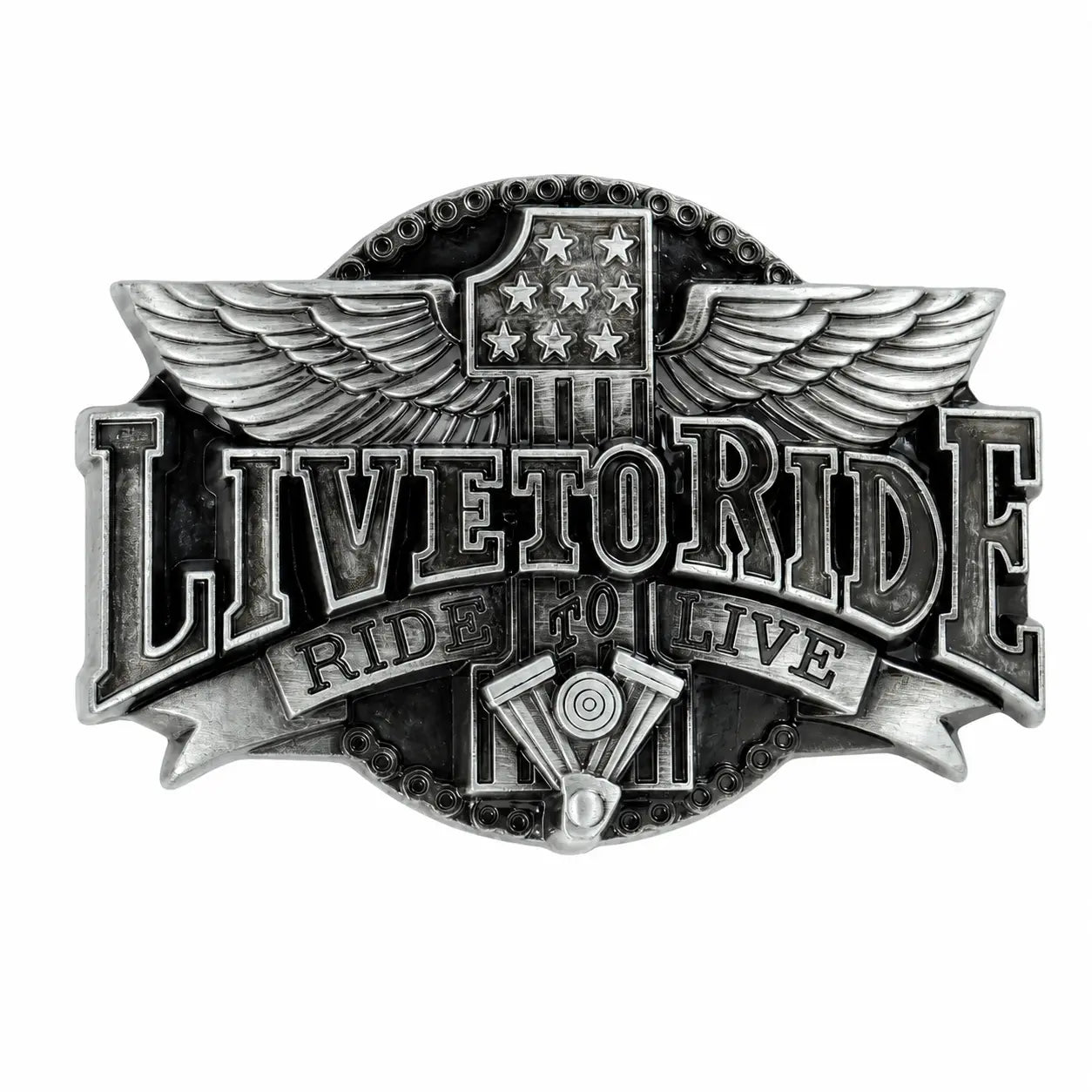 Live to Ride Belt Buckle | Wings, V-Twin Engine & Stars Flash My Buckle