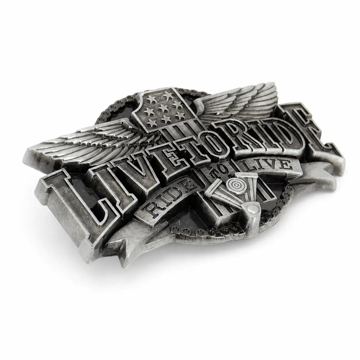 Live to Ride Belt Buckle | Wings, V-Twin Engine & Stars Flash My Buckle