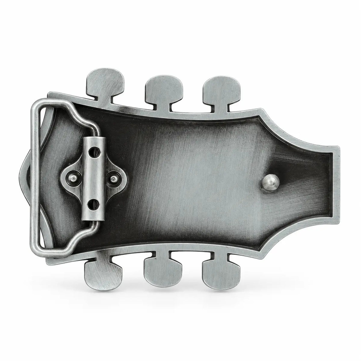 Rear of FMB226 guitar headstock belt buckle showing belt loop and hook fitting