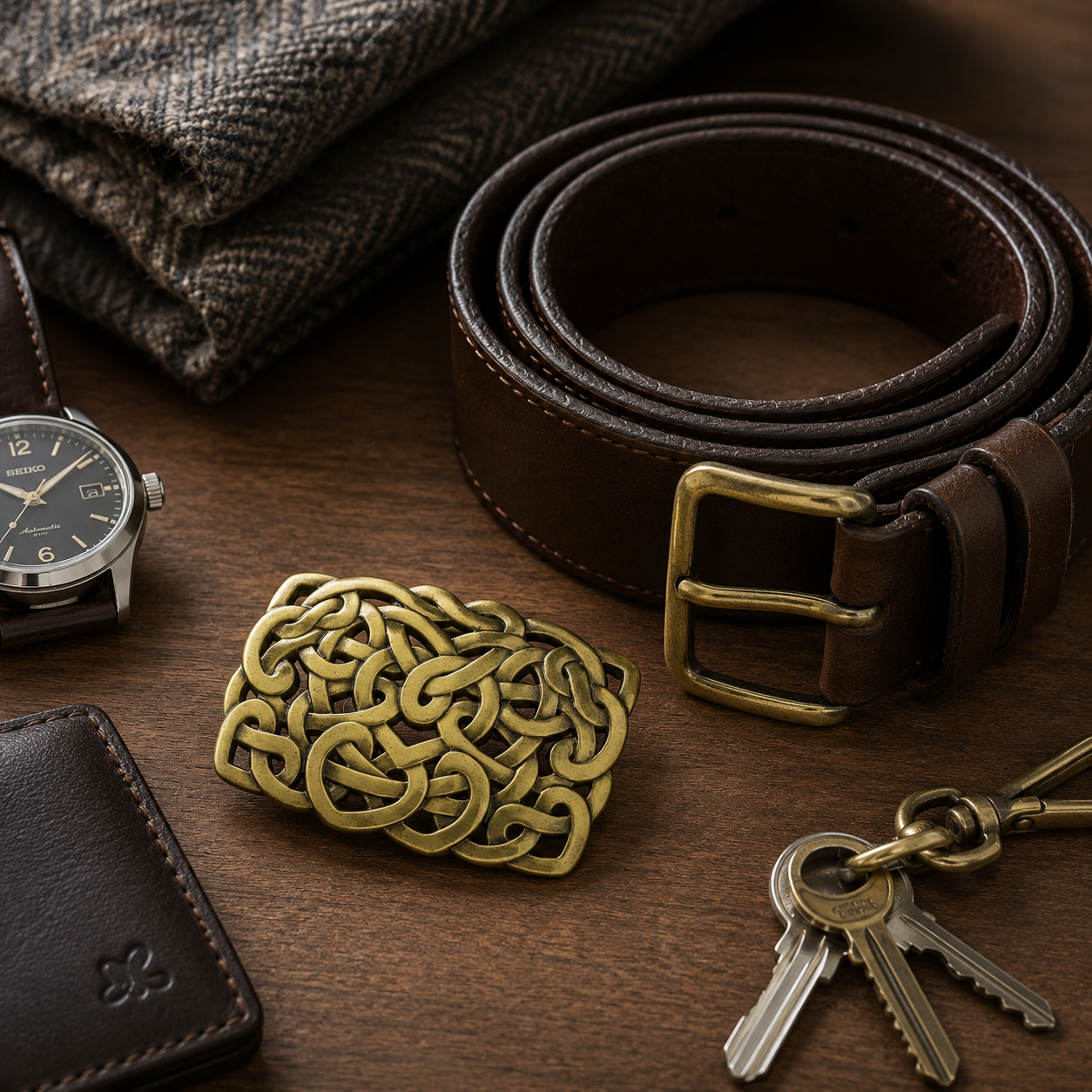 Celtic Knot Belt Buckle | Open Cut Knotwork Design | Antique Silver or Brass