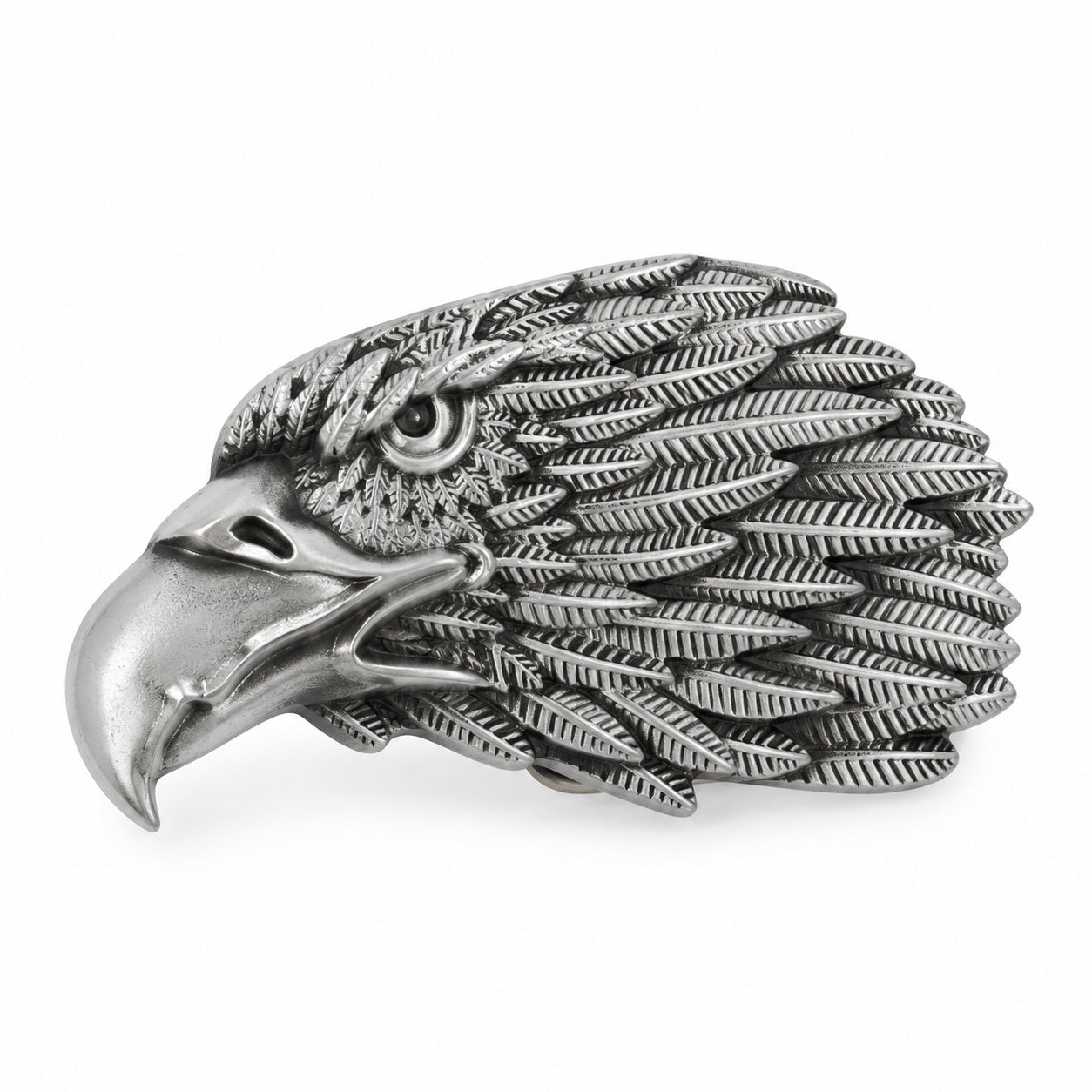 Eagle Head Belt Buckle - detailed silver eagle front view