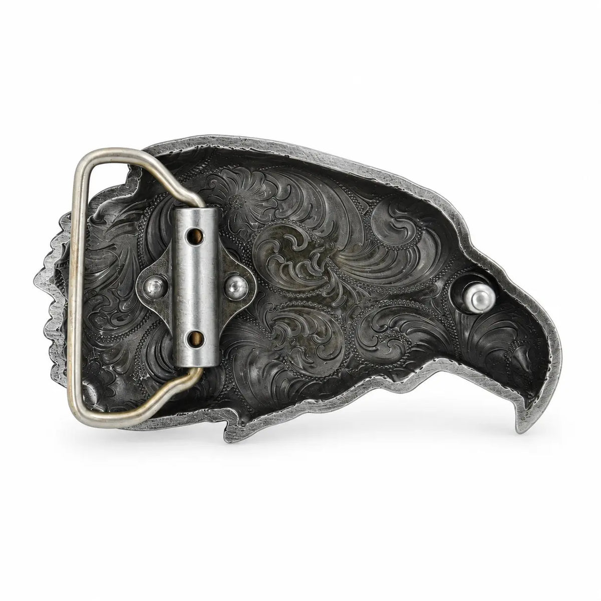 Eagle Head Belt Buckle - rear view showing belt fitting hardware