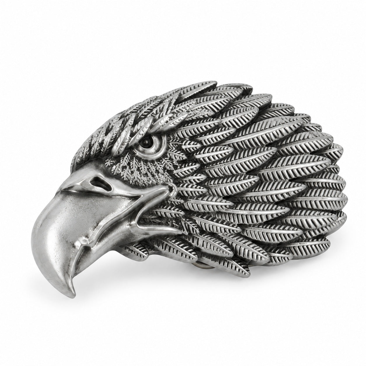 Eagle Head Belt Buckle - angled view showing sculpted feather detail