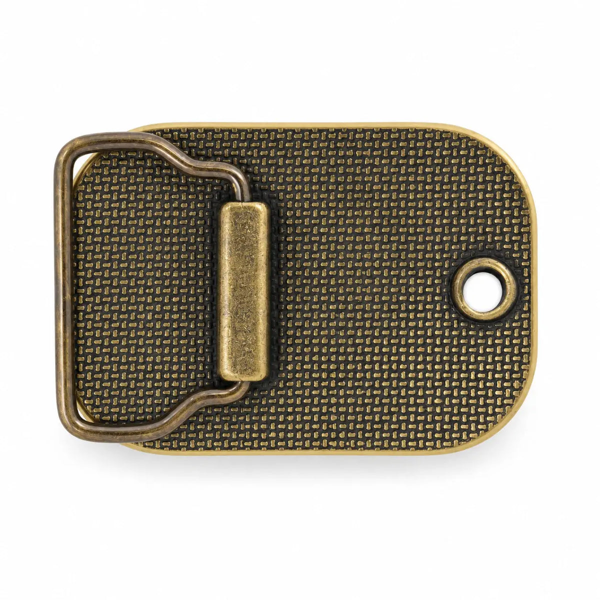 Rear of tiger belt buckle showing belt loop and fastening hardware
