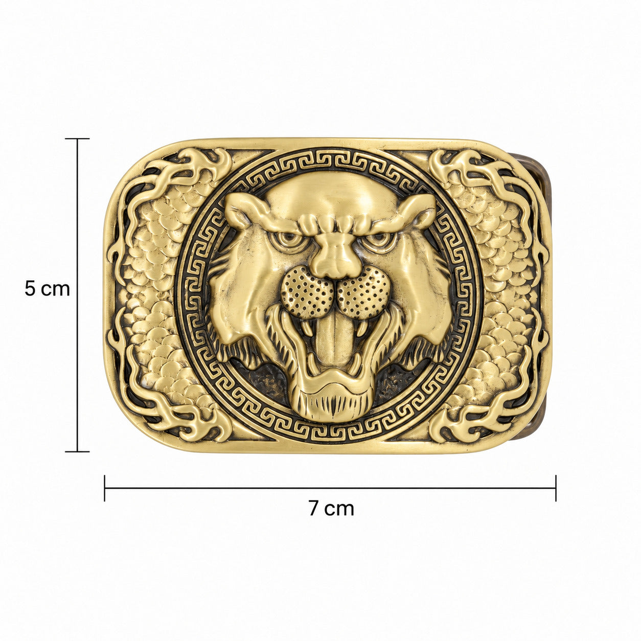 Antique gold tiger head belt buckle size guide