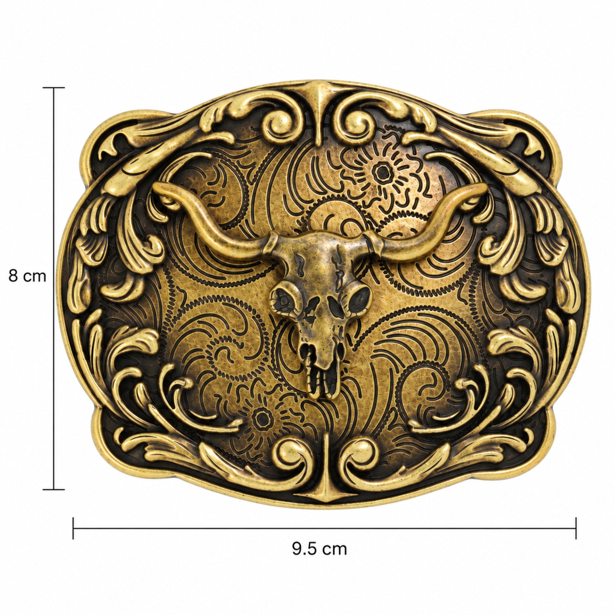 Antique bronze longhorn skull belt buckle size guide