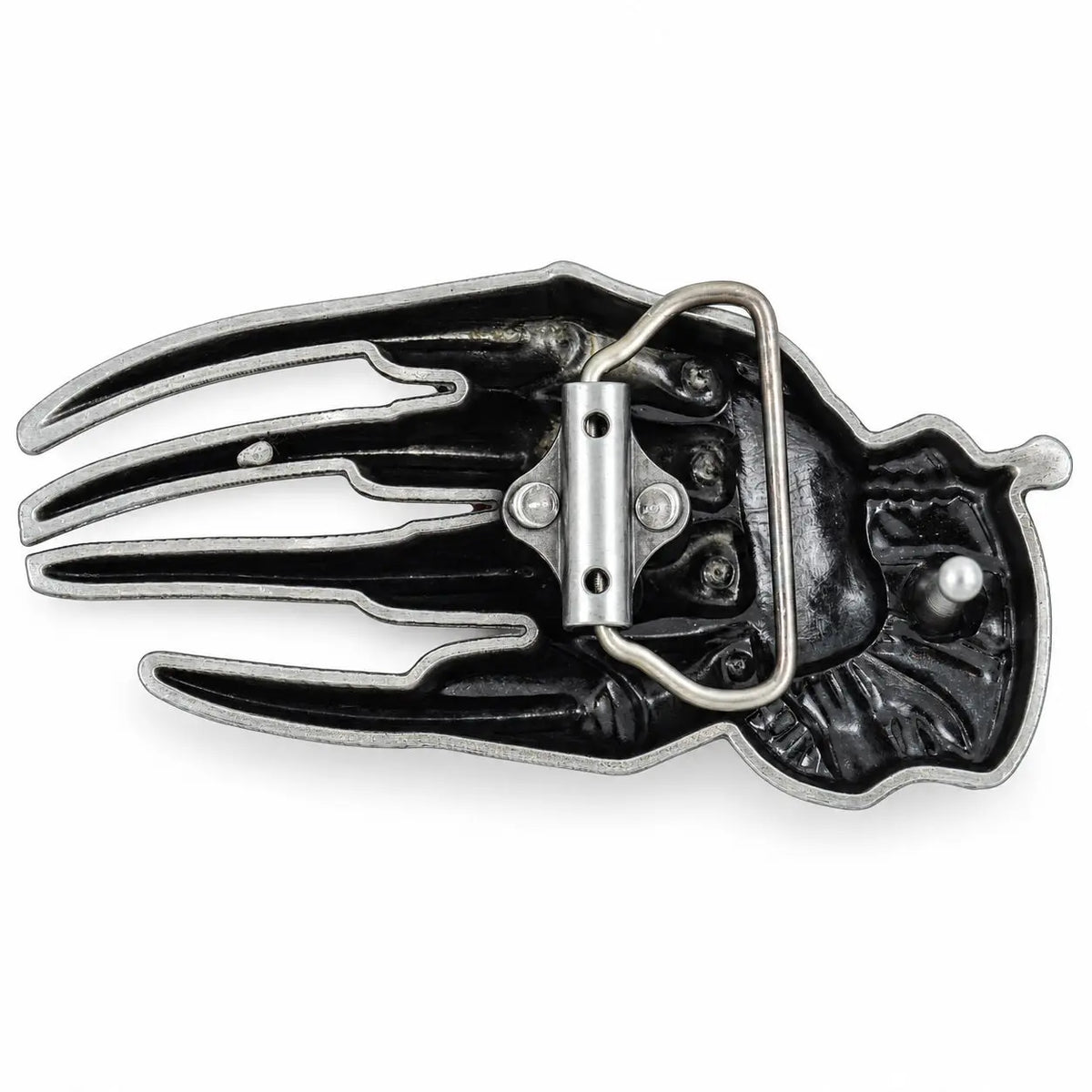 Razor glove belt buckle horror claw design, rear view showing claw blades