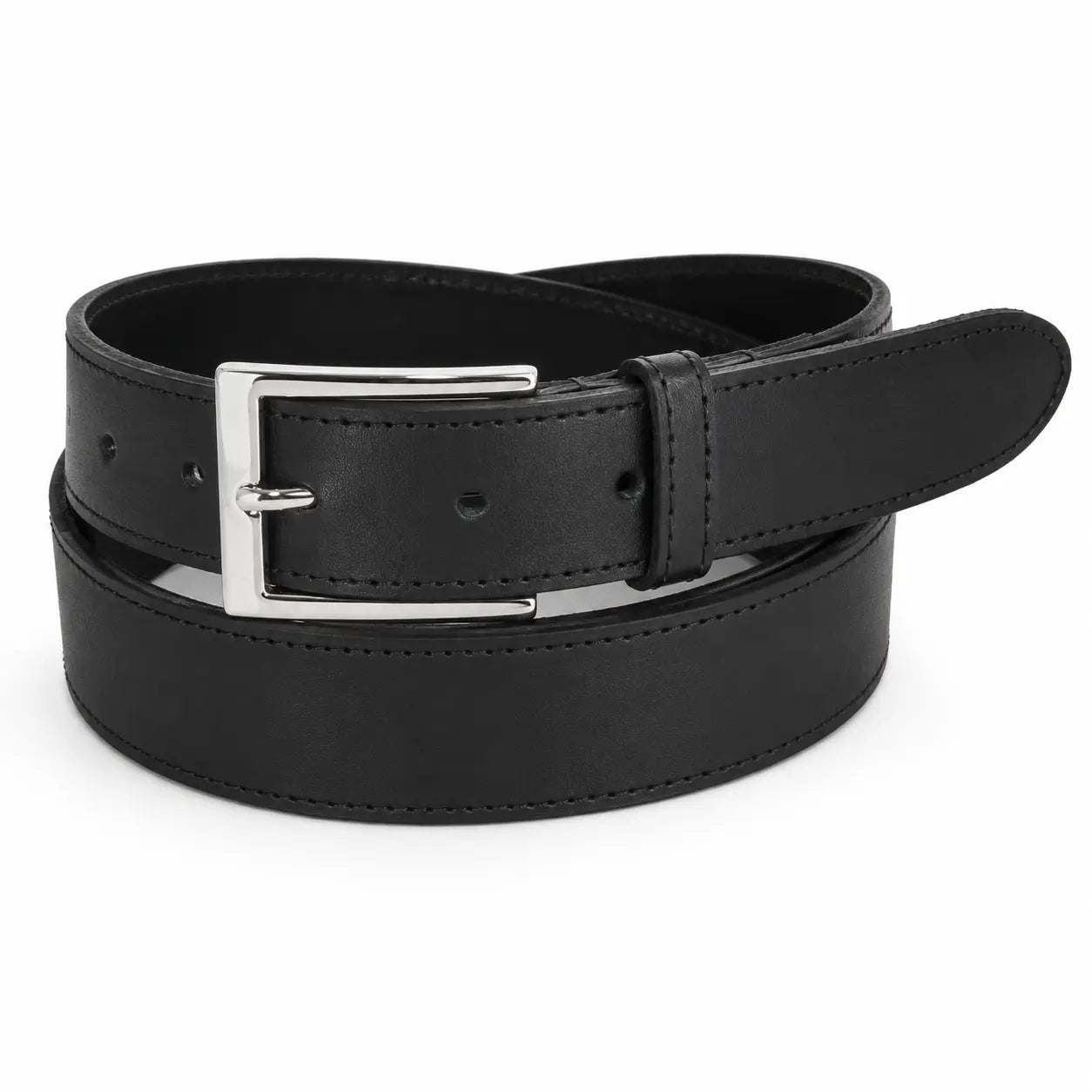 Mens Premium Black Leather Belt - Real Stitching - 30mm Flash My Buckle