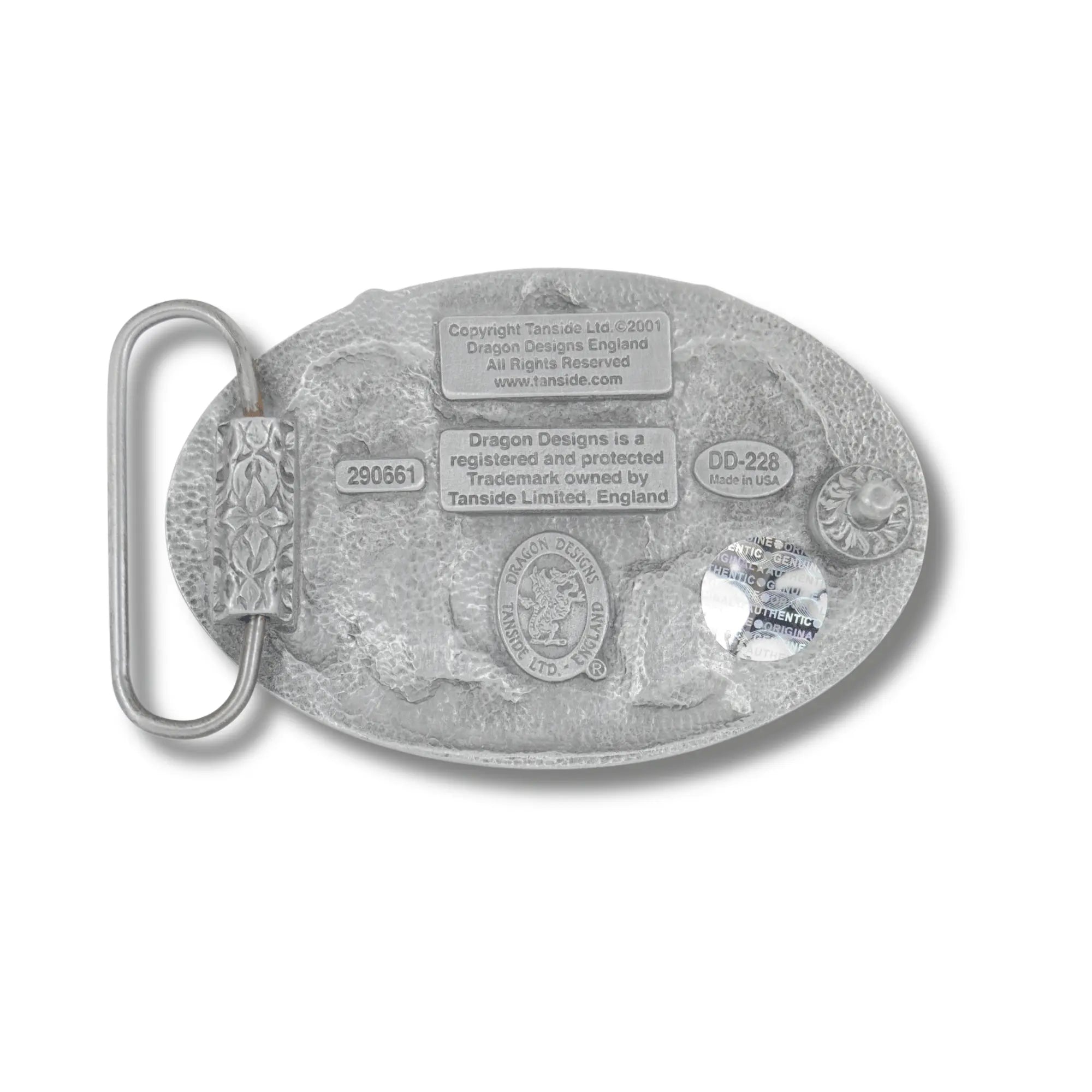Reverse of belt buckle with detailed design