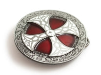 Celtic Cross Belt buckle with red & white cross at an angle