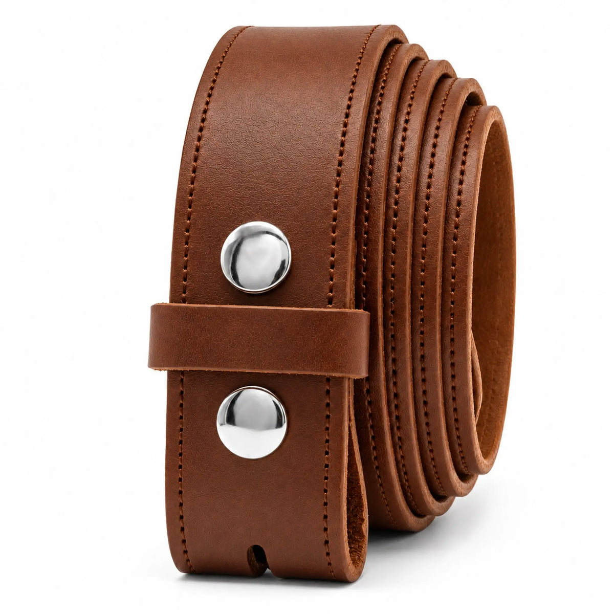 Brown 38mm leather belt for buckles - snap-fit strap made in UK