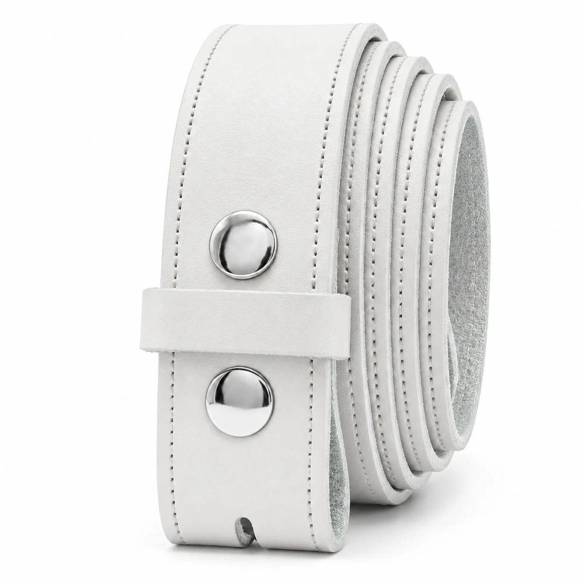 White 38mm leather belt for buckles - snap-fit strap made in UK