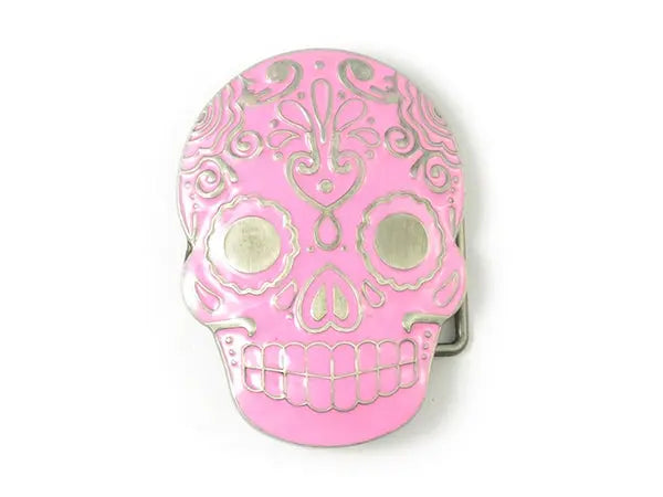 Pink Day of the Dead Skull Belt Buckle