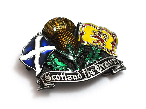 Scotland the Brave Thistle & Flags Belt Buckle