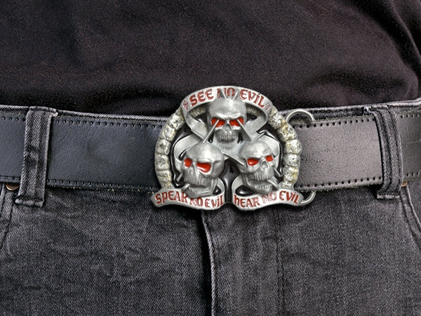 See No Evil Speak No Evil Hear No Evil Skull Belt Buckle