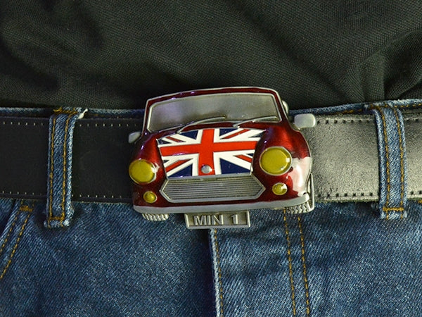 Union Jack Flag on Mini Cooper Belt Buckle