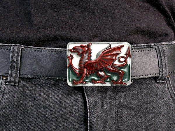Welsh Dragon Red Enamel Patriotic Flag Belt Buckle