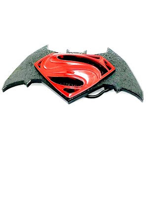Batman vs Superman logo with bat wings belt buckle on a white background