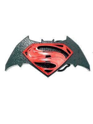 Batman vs Superman logo with bat wings belt buckle on a white background