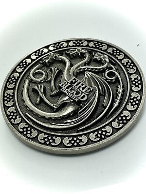 Game Of Thrones dragon design and 'Fire and Blood' text belt buckle