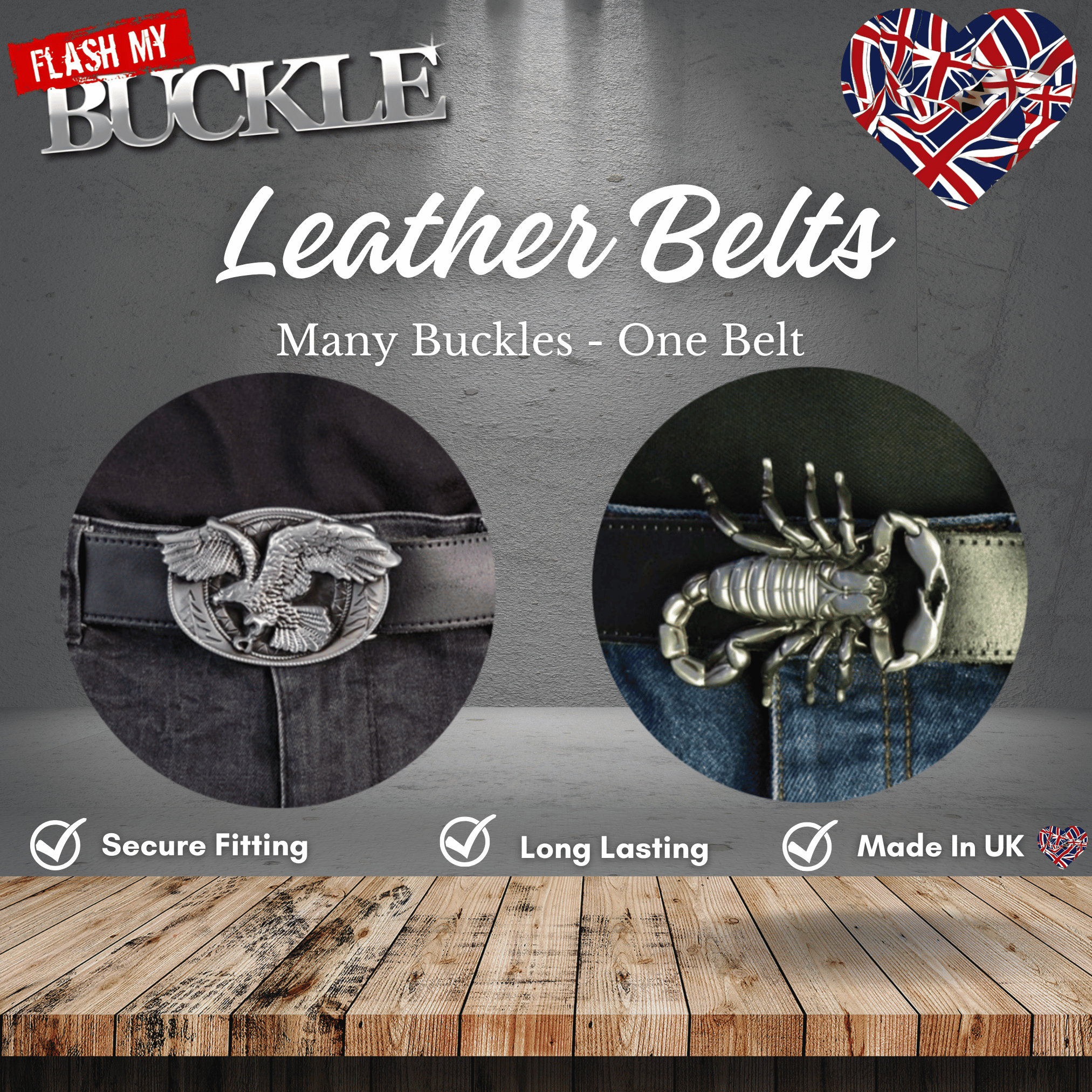 1 1/2" - 38mm - Genuine Leather Snap-Fit Belt - Made for Interchangeable Belt Buckles