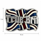 Rear of True Brit Union Jack belt buckle showing belt loop and fastening stud