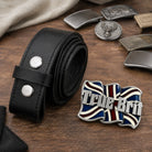 True Brit Union Jack buckle with black interchangeable leather belt