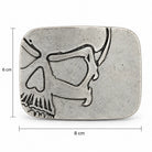Silver cutaway skull belt buckle size guide