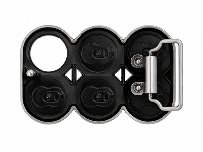 Rear of the 6 cans belt buckle on a white background