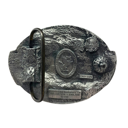 Rear of Belt buckle with scooter design and 'Scooter Power' text on a white background